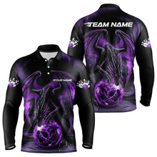 Load image into Gallery viewer, Black And Purple Custom Bowling Team Shirts For Men, Dragon Bowling Uniform Bowler Outfits IPHW7990