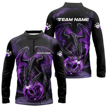 Load image into Gallery viewer, Black And Purple Custom Bowling Team Shirts For Men, Dragon Bowling Uniform Bowler Outfits IPHW7990