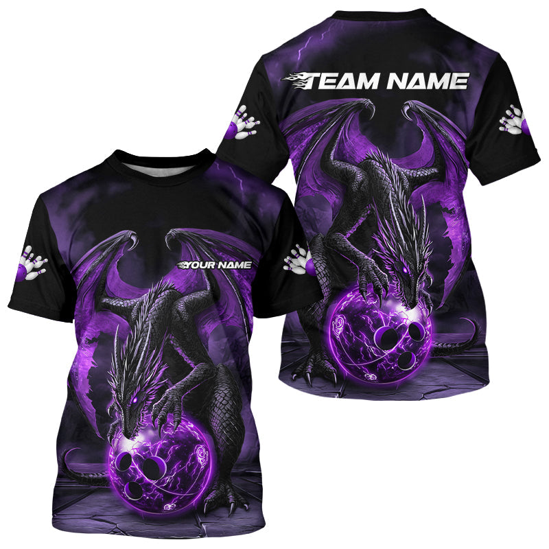 Black And Purple Custom Bowling Team Men T-Shirts Shirts, Dragon Bowling Uniform Bowler Outfits IPHW7990