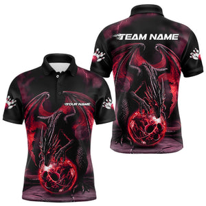 Black And Red Custom Bowling Team Shirts For Men, Dragon Bowling Uniform Bowler Outfits IPHW7991