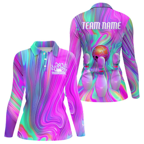 Custom Colorful Bowling Shirts For Women, Galaxy Colors Bowling Team Shirt Bowler Outfits IPHW7998