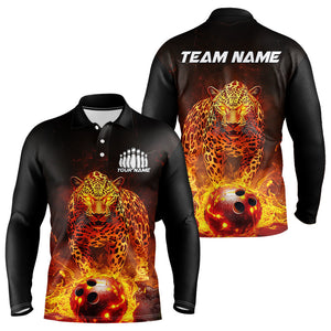 Custom Flaming Leopard Bowling Shirts For Men, Fire Bowling Team Shirt Bowler Uniform IPHW8000