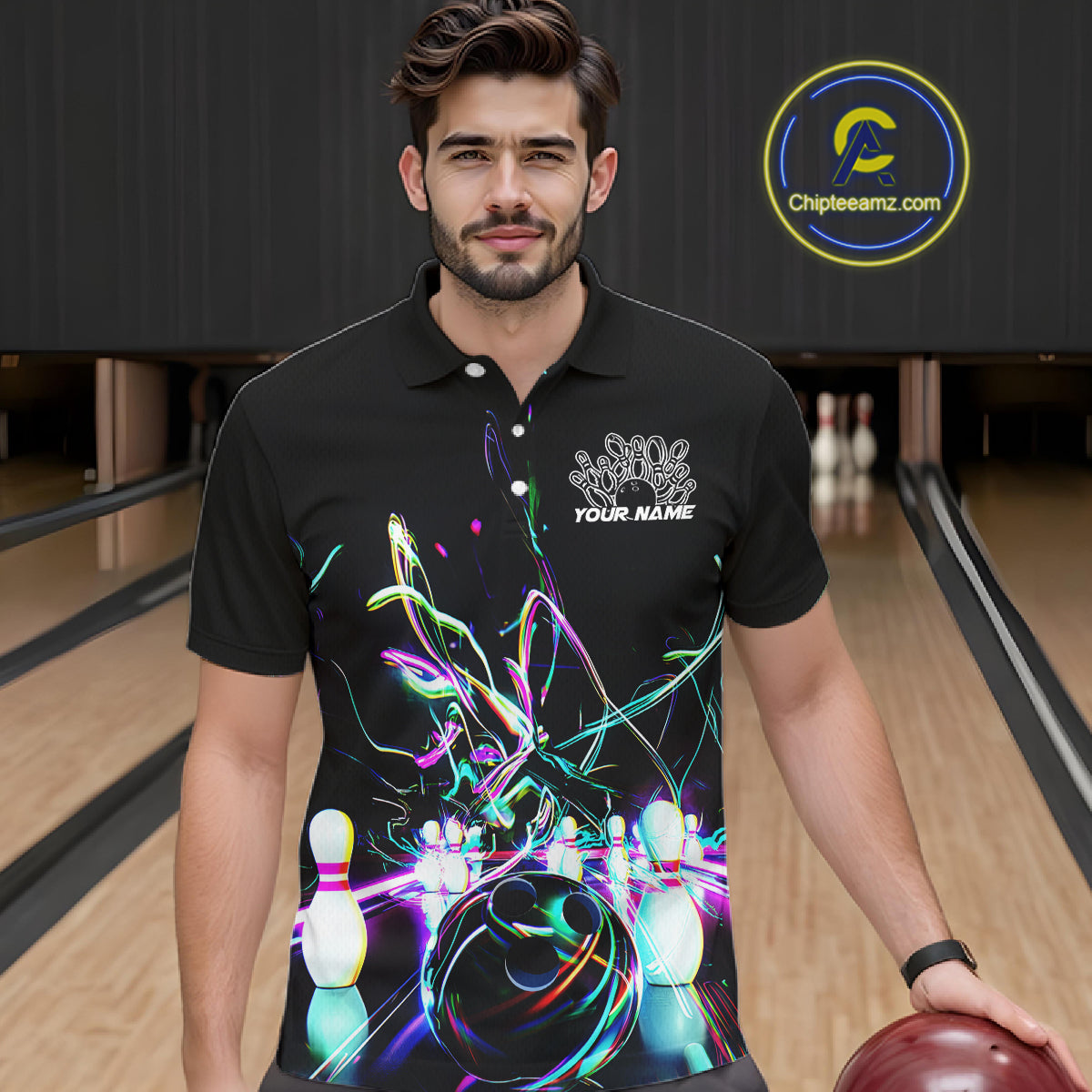 Neon Style Custom Bowling Shirts For Men, Glowing Electric Bowling Team Shirt Bowler Outfits IPHW8001