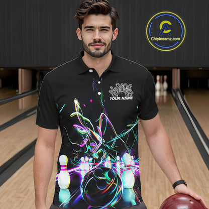 Neon Style Custom Bowling Shirts For Men, Glowing Electric Bowling Team Shirt Bowler Outfits IPHW8001