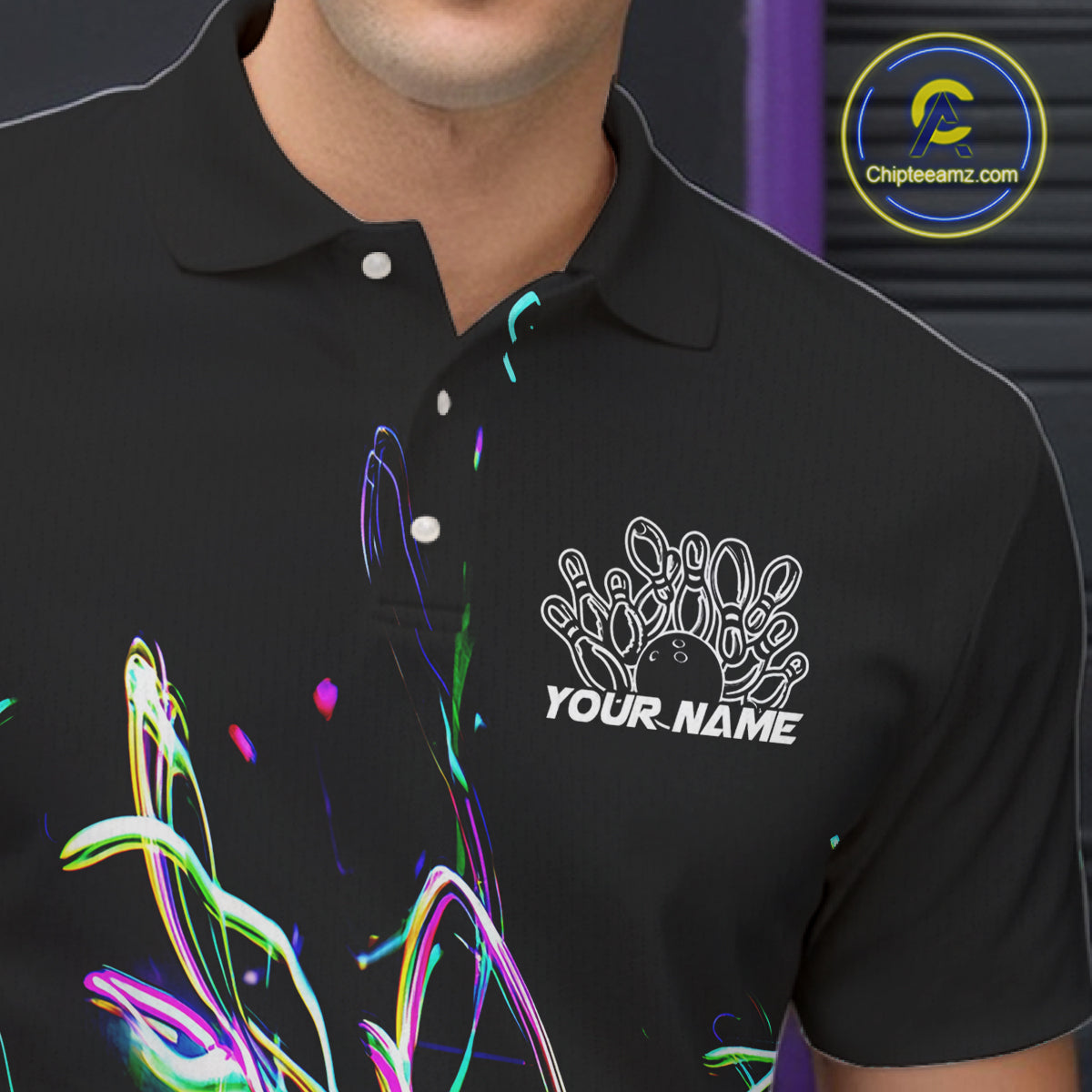 Neon Style Custom Bowling Shirts For Men, Glowing Electric Bowling Team Shirt Bowler Outfits IPHW8001