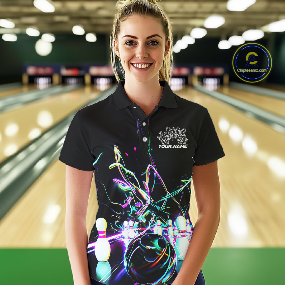 Neon Style Custom Ladies Bowling Shirts, Glowing Electric Bowling Team Shirt Bowler Outfits IPHW8001