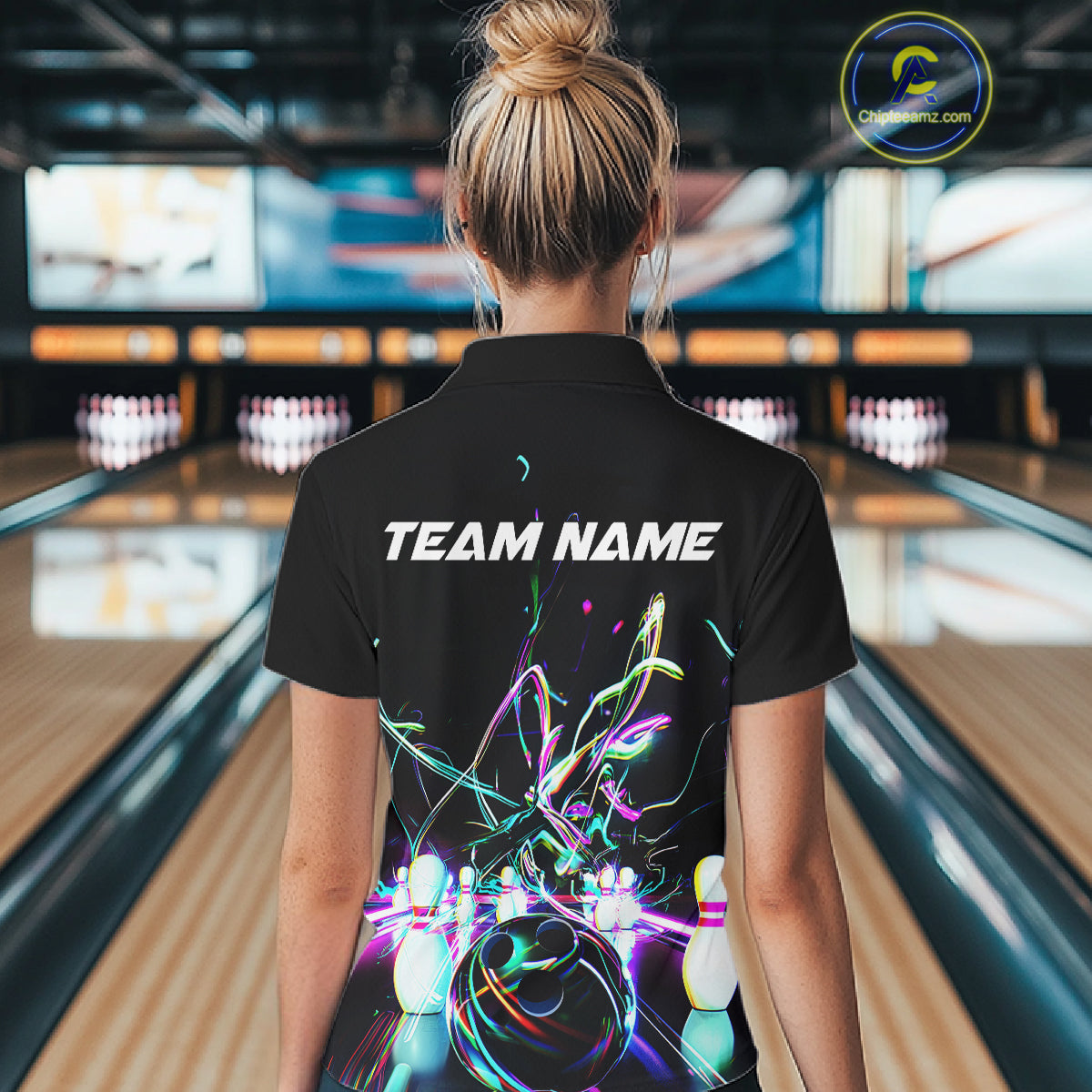 Neon Style Custom Ladies Bowling Shirts, Glowing Electric Bowling Team Shirt Bowler Outfits IPHW8001