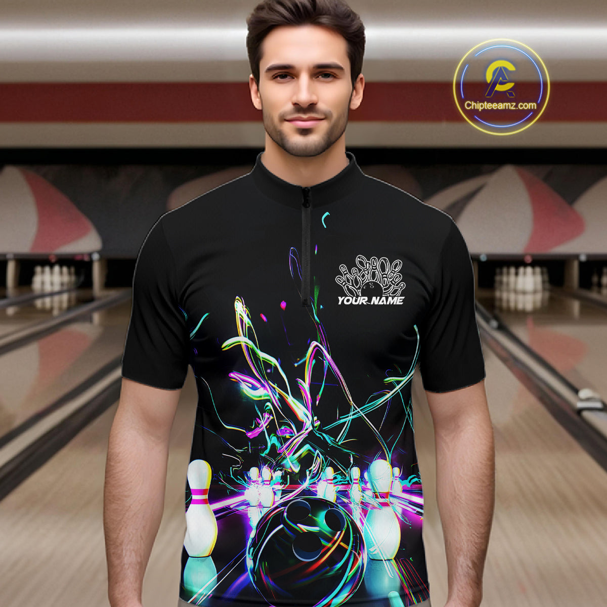 Neon Style Custom Bowling Shirts For Men, Glowing Electric Bowling Team Shirt Bowler Outfits IPHW8001