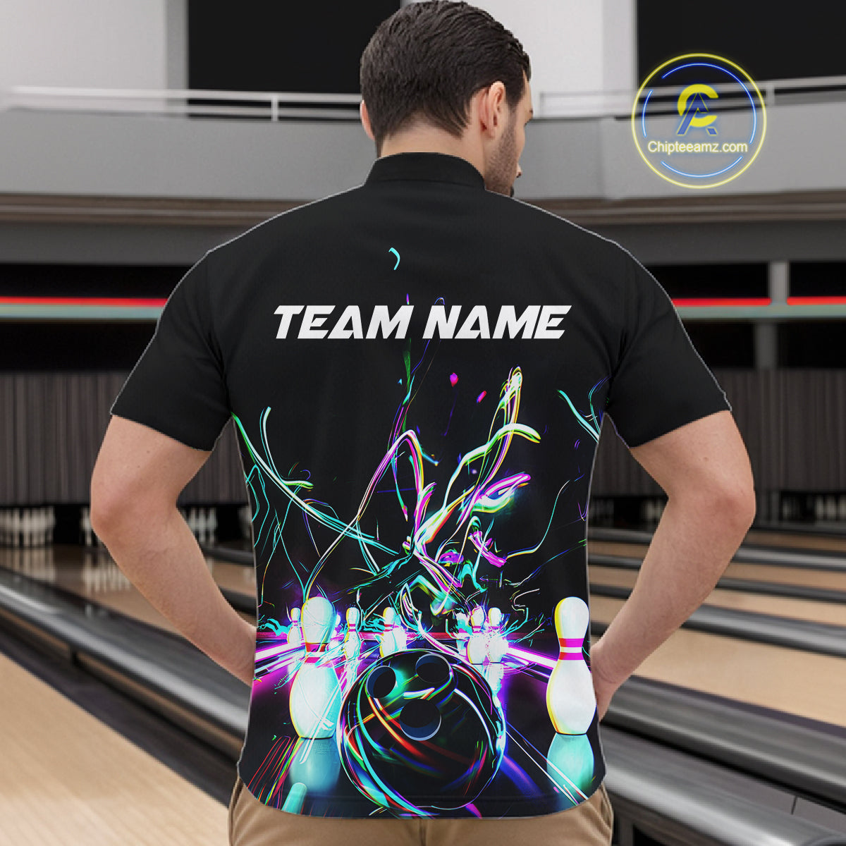 Neon Style Custom Bowling Shirts For Men, Glowing Electric Bowling Team Shirt Bowler Outfits IPHW8001
