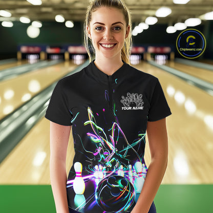 Neon Style Custom Ladies Bowling Shirts, Glowing Electric Bowling Team Shirt Bowler Outfits IPHW8001