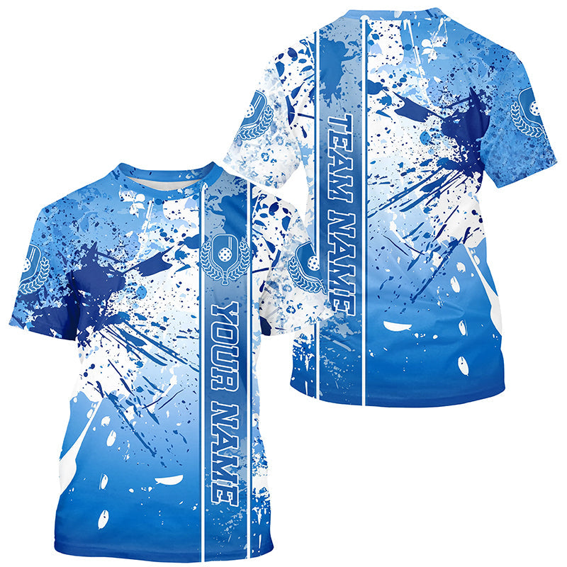 Blue And White Splatter Custom Pickleball T-Shirts For Men, Pickleball Team Uniform IPHW8203