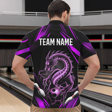 Load image into Gallery viewer, Custom Black And Purple Dragon Bowling Quarter-Zip Shirts For Men, Dragon Bowling League Shirt IPHW8673