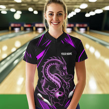 Load image into Gallery viewer, Custom Black And Purple Dragon Women Bowling Quarter-Zip Shirt, Dragon Bowling League Shirt IPHW8673