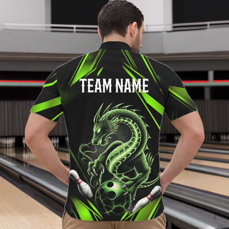 Custom Black And Green Dragon Bowling Quarter-Zip Shirts For Men, Dragon Bowling League Shirt IPHW8674
