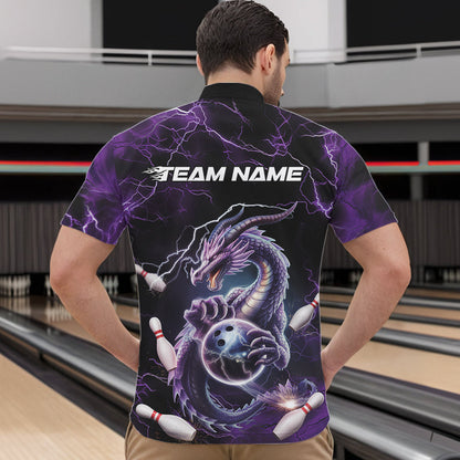 Custom Black And Purple Thunder Lightning Dragon Bowling Team Quarter-Zip Shirts For Men IPHW8678