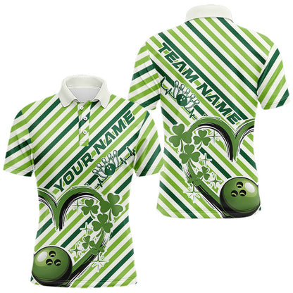 Custom Saint Patricks Day Heart Bowling Polo Shirt For Men, Lucky Bowling Team League Shirt IPHW8683