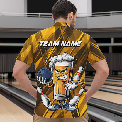 Custom Funny Beer Bowling Men Quarter-Zip Shirts For Bowlers, Humorous Beer And Bowling Jerseys IPHW8932