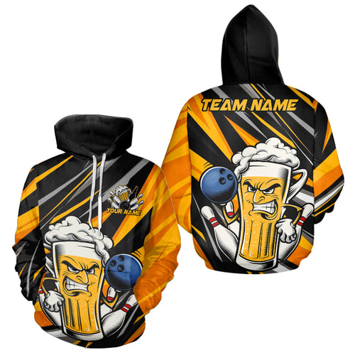 Custom Black And Yellow Funny Beer Bowling Men And Women Hoodie Shirts, Angry Beer Glass Bowling Jersey IPHW8933