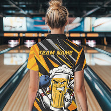 Load image into Gallery viewer, Custom Black Yellow Funny Beer Bowling Women Polo Shirt, Angry Beer Glass Bowling Jersey IPHW8933
