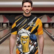 Load image into Gallery viewer, Custom Black And Yellow Funny Beer Bowling Men Quarter-Zip Shirts, Angry Beer Glass Bowling Jersey IPHW8933