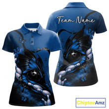 Load image into Gallery viewer, Custom Blue Butterfly Bowling Women Polo Shirts, Team Tournament Bowlers Outfit IPHW11042