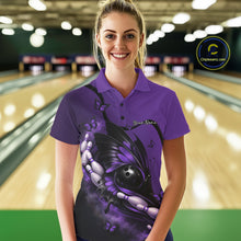 Load image into Gallery viewer, Custom Purple Butterfly Bowling Women Polo Shirts, Team Tournament Bowlers Outfit IPHW11043