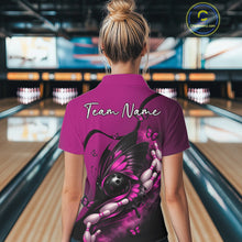 Load image into Gallery viewer, Custom Pink Butterfly Bowling Women Polo Shirts, Team Tournament Bowlers Outfit IPHW11044
