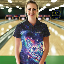 Load image into Gallery viewer, Custom Colorful Holographic Butterfly Bowling Women Polo Shirts, Galaxy Bowling Shirt IPHW11056