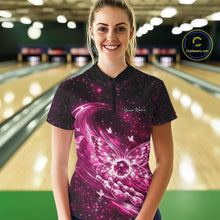 Load image into Gallery viewer, Custom Black And Pink Butterfly Bowling Women Quarter-Zip Shirts, Galaxy Bowling Shirt IPHW11057
