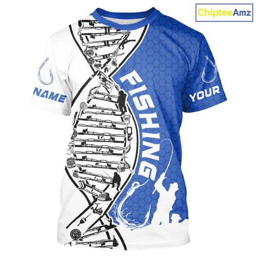 Custom Blue And White Fishing Tools Fishing DNA Tournament Fishing T-Shirts IPHW9177