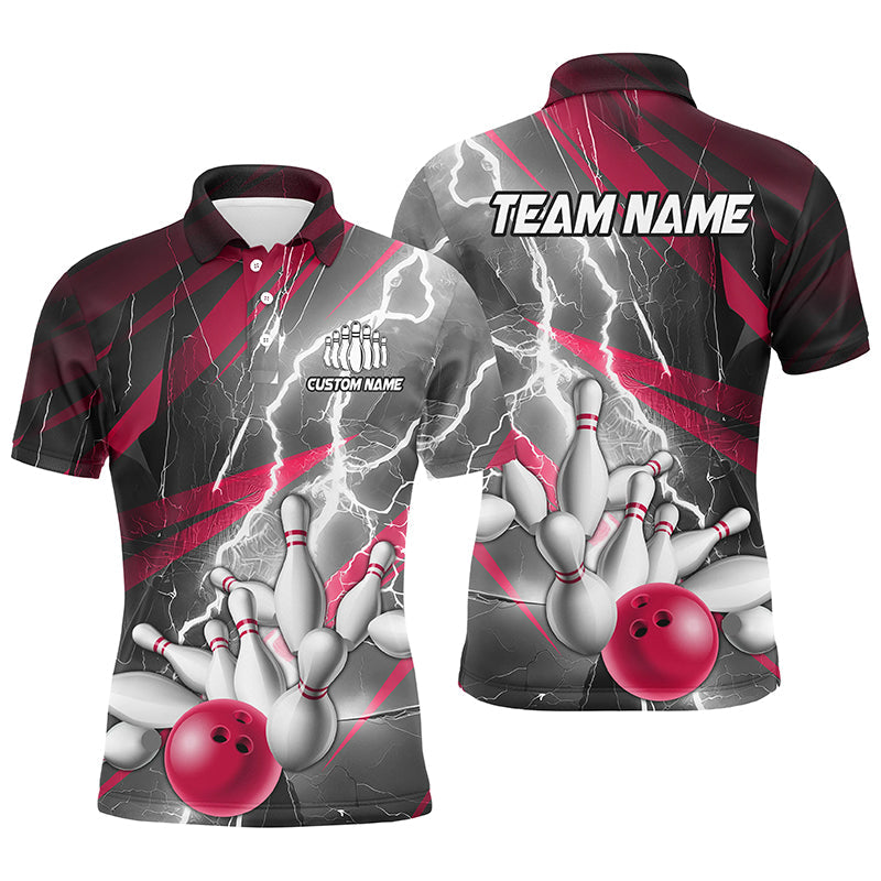 Pink Lightning Strike Custom Bowling Polo Shirts For Men, Team Bowling Shirts Bowler Outfit IPHW6854