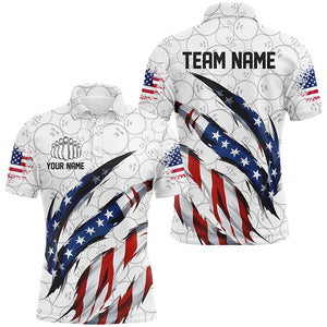 Custom Us Flag Bowling Polo Shirts For Men, Patriotic Bowling Team Shirts Bowling Outfits IPHW6867