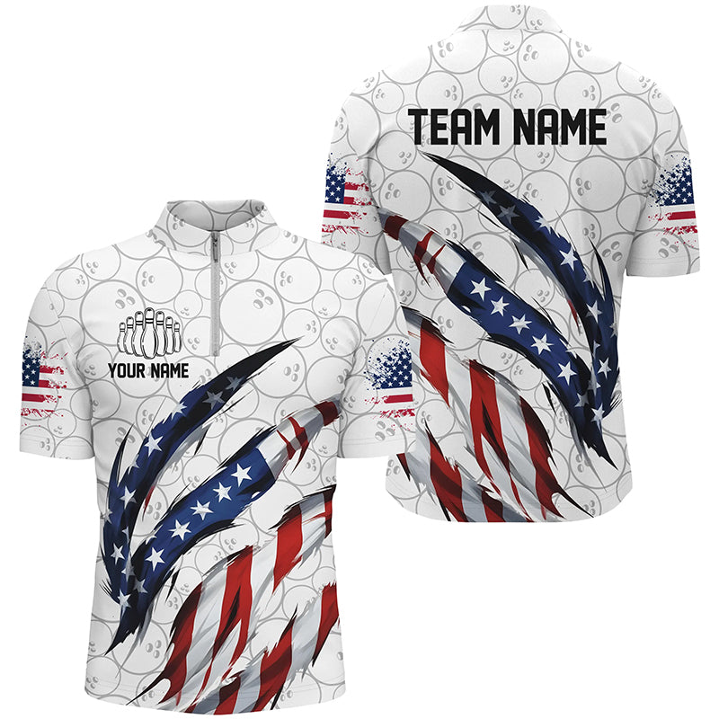 Custom Us Flag Bowling Polo Shirts For Men, Patriotic Bowling Team Shirts Bowling Outfits IPHW6867