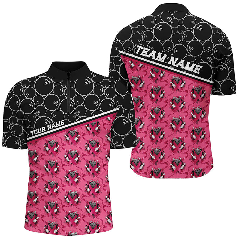 Pink Ribbons Bowling Pattern Custom Breast Cancer Awareness Bowling Shirts For Men And Women IPHW7006