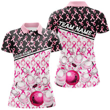 Load image into Gallery viewer, Black And Pink Breast Cancer Awareness Ribbons Custom Bowling Shirts For Women IPHW7007