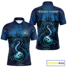 Load image into Gallery viewer, Custom Black And Blue Dragon Bowling Polo Shirts For Men, Dragon League Team Shirt IPHW9532