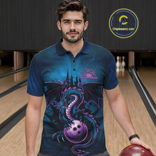 Load image into Gallery viewer, Custom Blue And Purple Dragon Bowling Polo Shirts For Men, Dragon League Team Shirt IPHW9533
