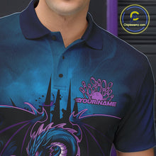 Load image into Gallery viewer, Custom Blue And Purple Dragon Bowling Polo Shirts For Men, Dragon League Team Shirt IPHW9533