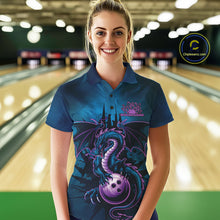 Load image into Gallery viewer, Custom Blue And Purple Dragon Bowling Polo Shirts For Women, Dragon League Team Shirt IPHW9533