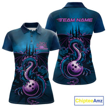 Load image into Gallery viewer, Custom Blue And Purple Dragon Bowling Polo Shirts For Women, Dragon League Team Shirt IPHW9533