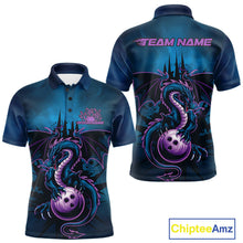 Load image into Gallery viewer, Custom Blue And Purple Dragon Bowling Polo Shirts For Men, Dragon League Team Shirt IPHW9533