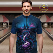 Load image into Gallery viewer, Custom Blue And Purple Dragon Bowling Quarter-Zip Shirts For Men, Dragon League Team Shirt IPHW9533