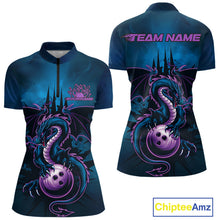 Load image into Gallery viewer, Custom Blue And Purple Dragon Bowling Women Quarter-Zip Shirt, Dragon League Team Shirt IPHW9533