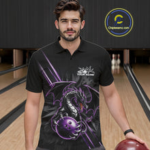 Load image into Gallery viewer, Custom Black And Purple Dragon Bowling Polo Shirts For Men, Dragon Bowling Team Shirt IPHW9538