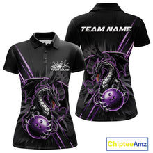Load image into Gallery viewer, Custom Black And Purple Dragon Bowling Polo Shirts For Women, Dragon Bowling Team Shirt IPHW9538
