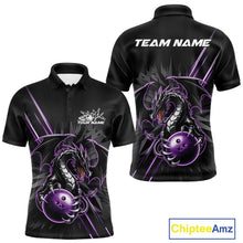 Load image into Gallery viewer, Custom Black And Purple Dragon Bowling Polo Shirts For Men, Dragon Bowling Team Shirt IPHW9538