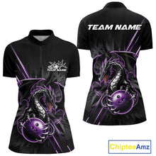 Load image into Gallery viewer, Custom Black And Purple Dragon Bowling Women Quarter-Zip Shirt, Dragon Bowling Team Shirt IPHW9538