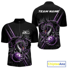 Load image into Gallery viewer, Custom Black And Purple Dragon Bowling Quarter-Zip Shirts For Men, Dragon Bowling Team Shirt IPHW9538