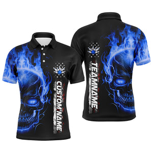 Flame Skull American Flag Custom Team Bowling Shirts For Men, Patriotic Bowling Shirt IPHW5145