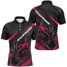 Load image into Gallery viewer, Custom Black And Pink Flame Bowling Shirts For Men, Bowling Team Bowling League Shirts IPHW7211